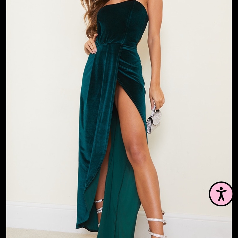 Emerald Green Boning Detail Velvet Bandeau Maxi Dress